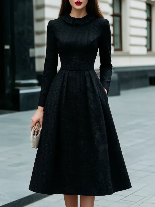 Tweed Ruffle-Collar A-Line Midi Dress made by Mooyius