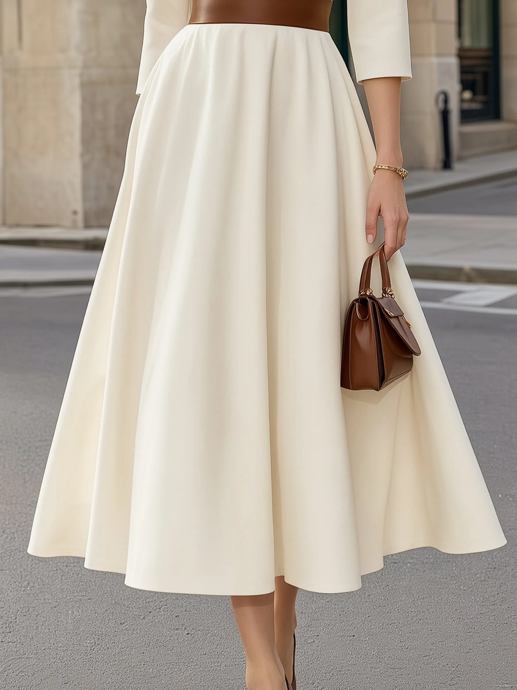 Contrast Lapel Belted Flared Midi Dress sold by Mooyius product image thumbnail 4