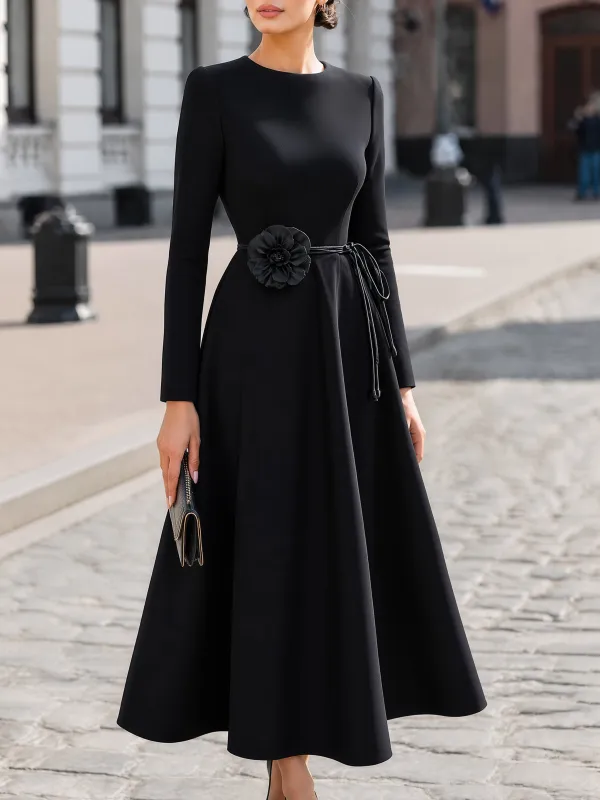 Leather Flower-Belt A-Line Maxi Dress made by Mooyius