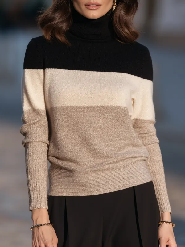 Colorblock Turtleneck Ribbed Knit Sweater made by Mooyius