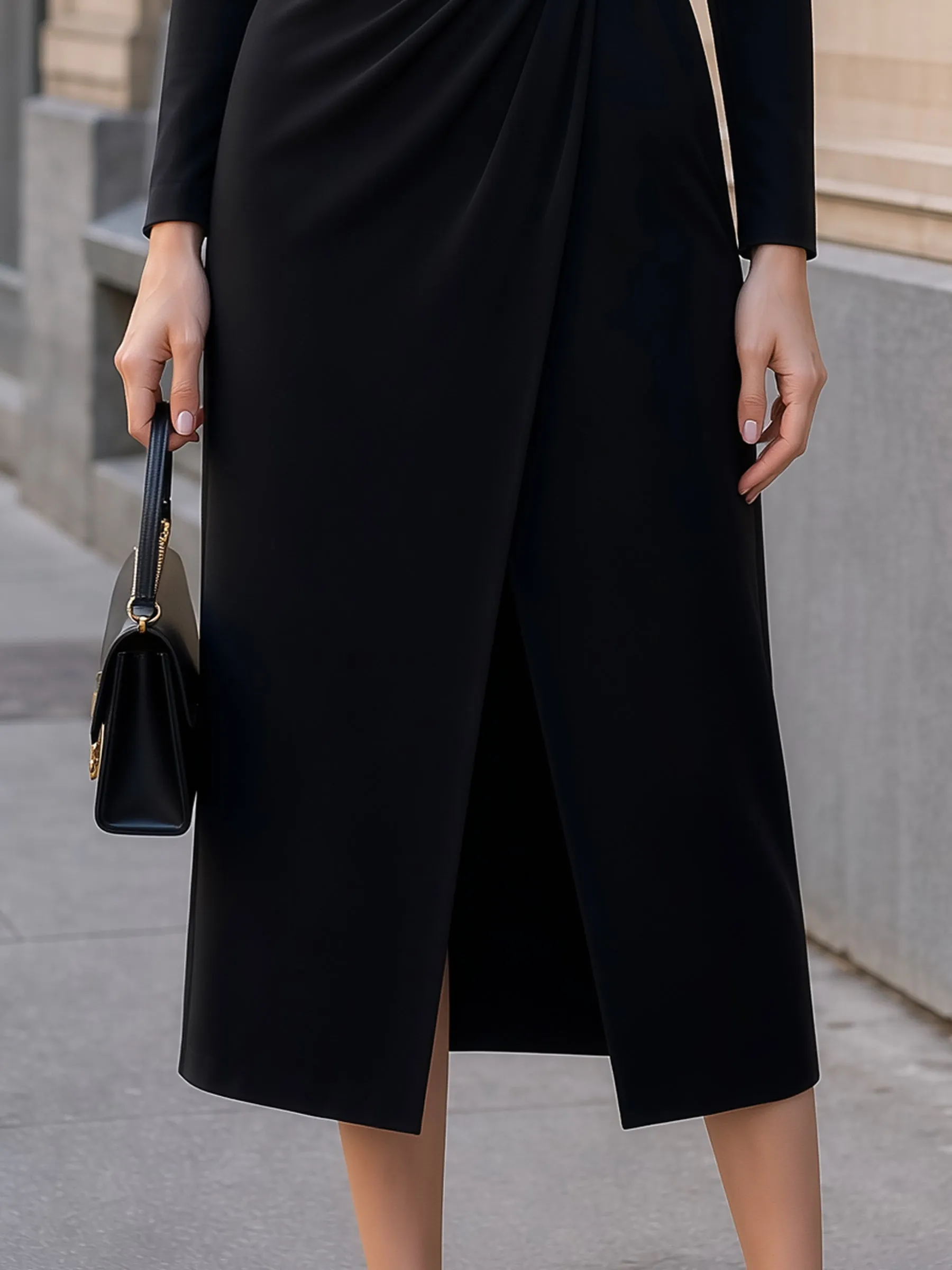 V-Neck Ring-Accented Wrap Midi Dress sold by Mooyius product image thumbnail 4