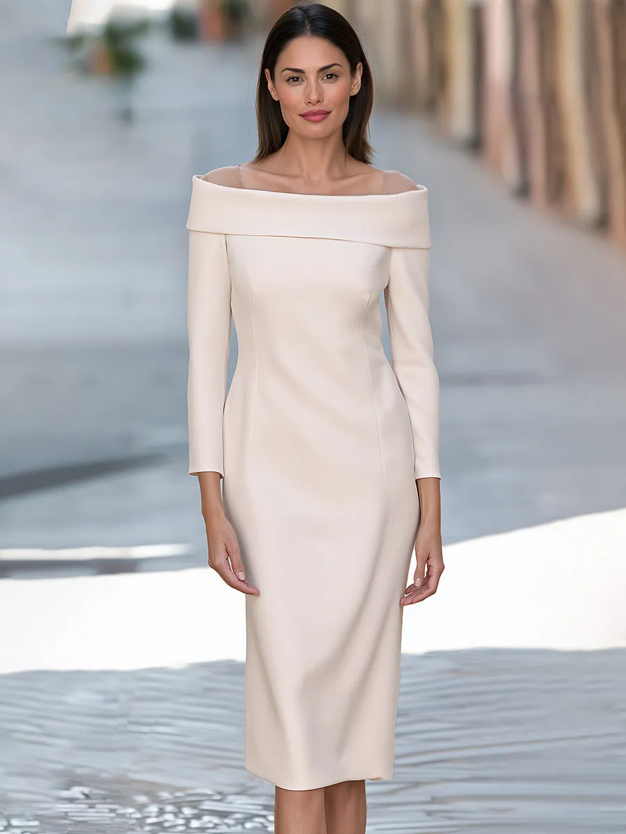 Off-Shoulder Mesh Panel Midi Dress sold by Mooyius product image thumbnail 3