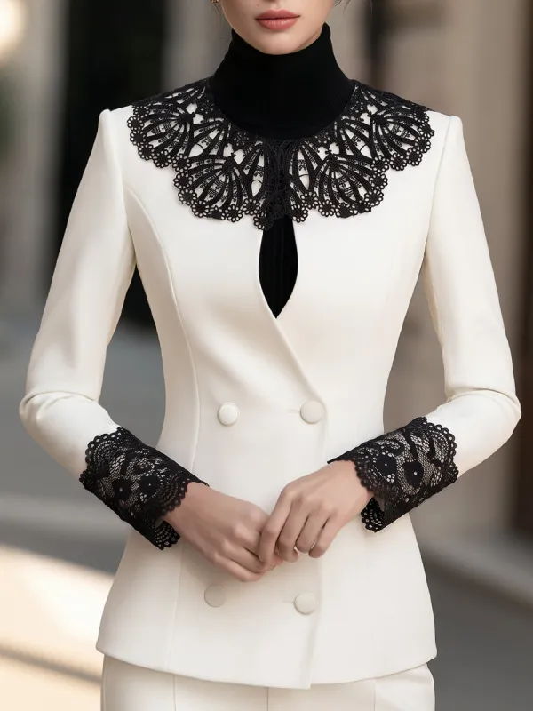 Lace Collar Double-Breasted Tailored Blazer made by Mooyius