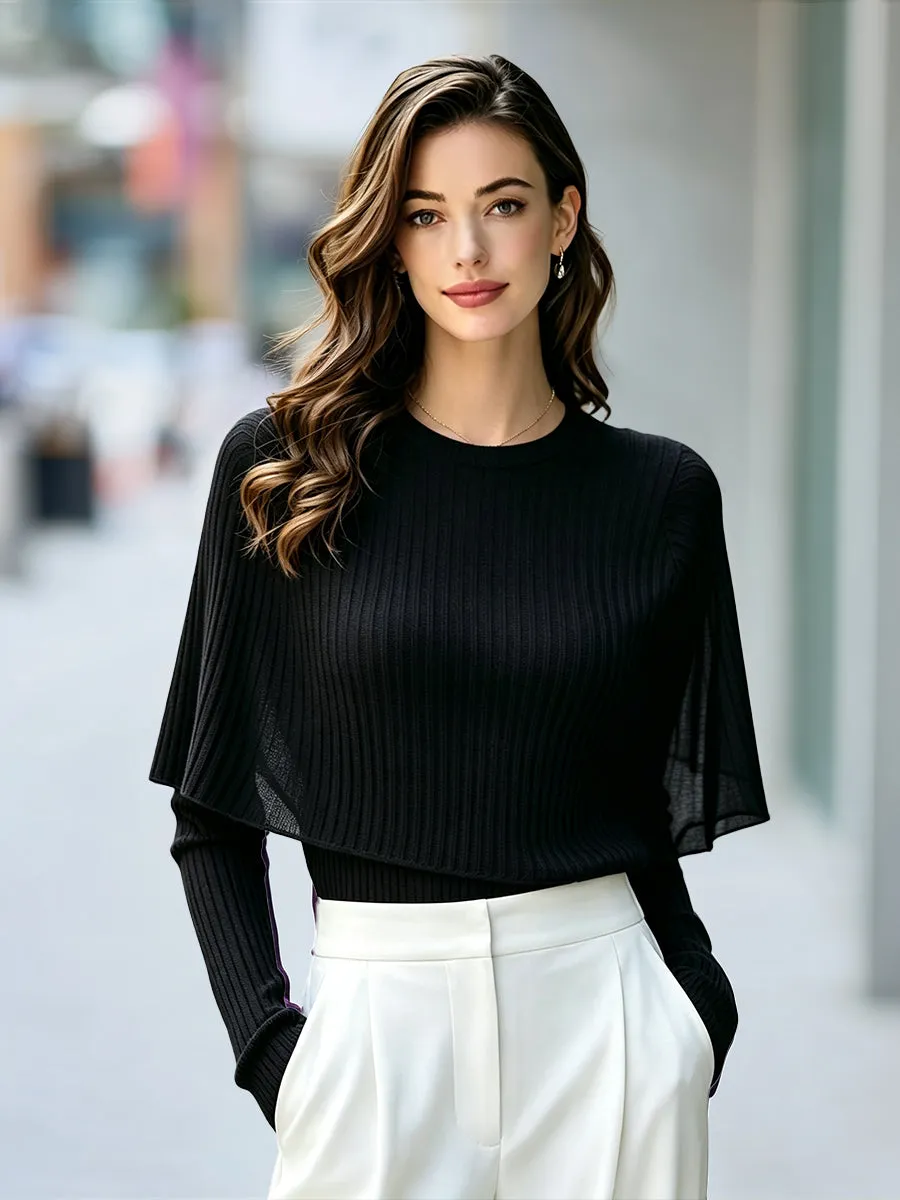 Two-Piece Effect Capelet Ribbed Knit Sweater sold by Mooyius product image thumbnail 2