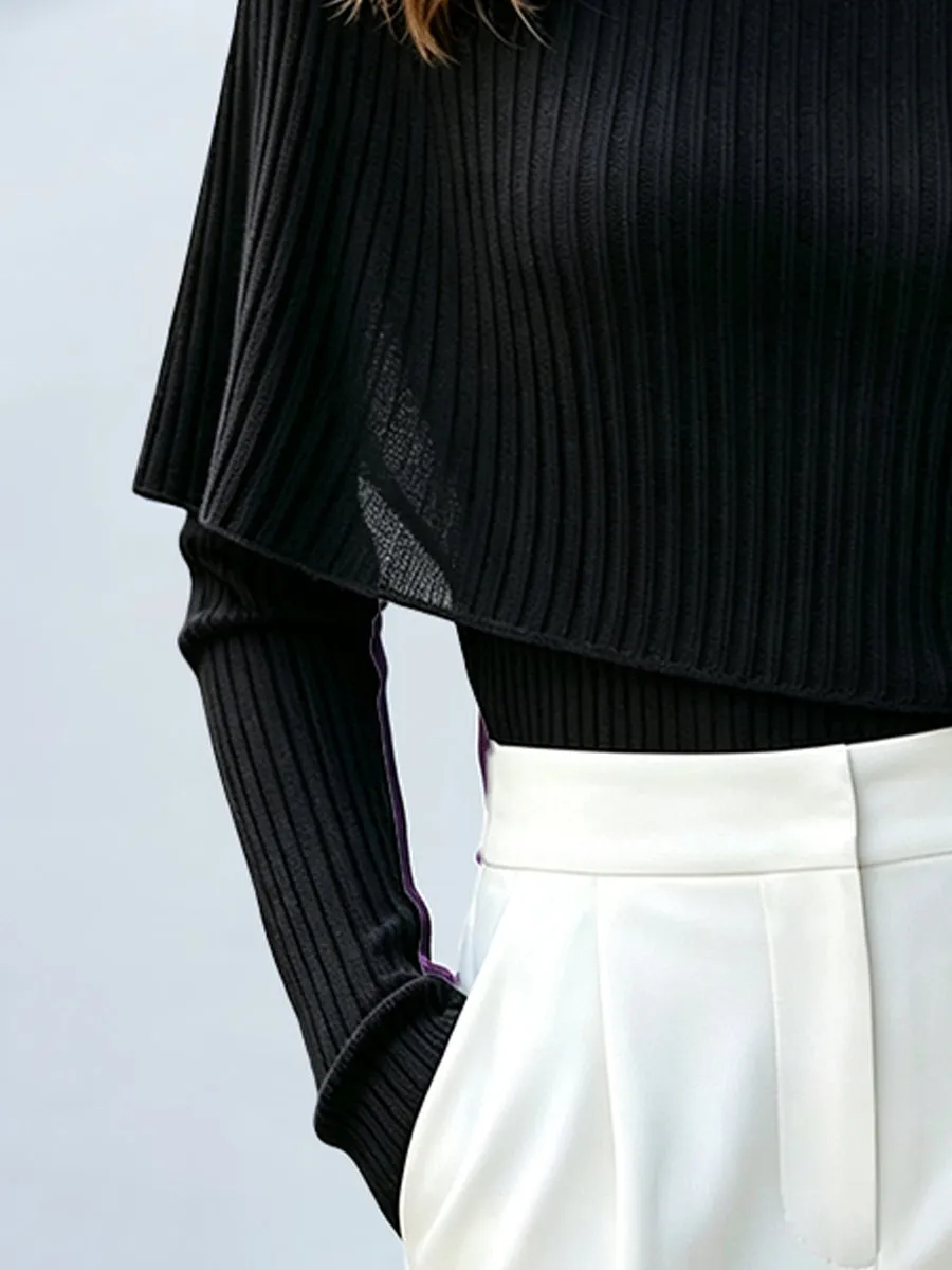 Two-Piece Effect Capelet Ribbed Knit Sweater sold by Mooyius product image thumbnail 5