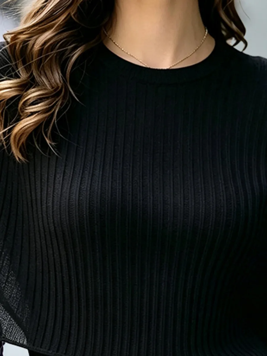 Two-Piece Effect Capelet Ribbed Knit Sweater sold by Mooyius product image thumbnail 4