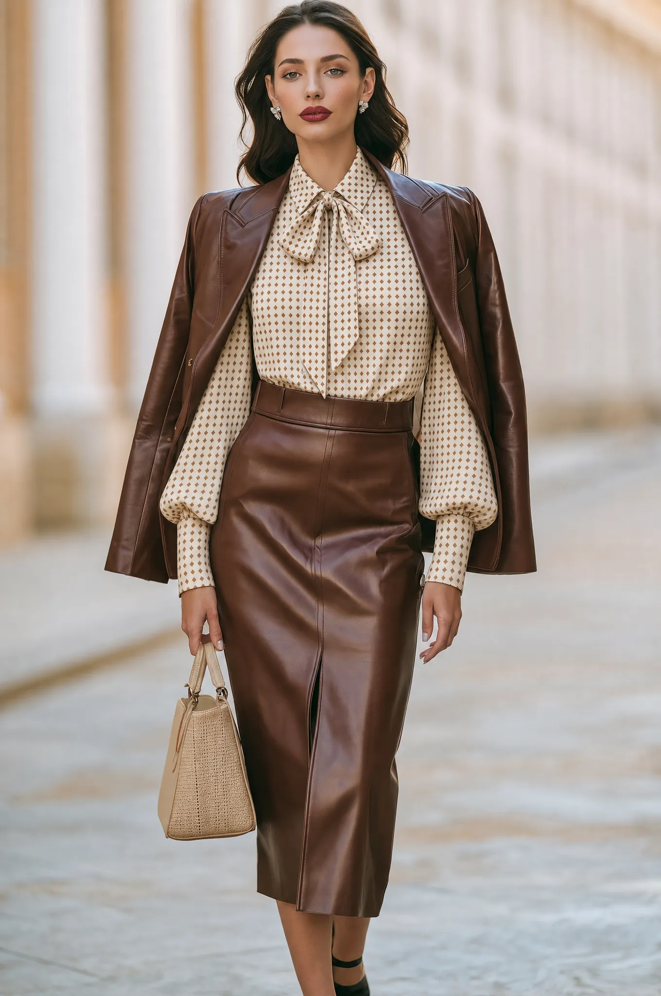 Elegant Bow-Neck Blouse, Blazer & Pencil Skirt Three-Piece Set sold by Mooyius product image thumbnail 2