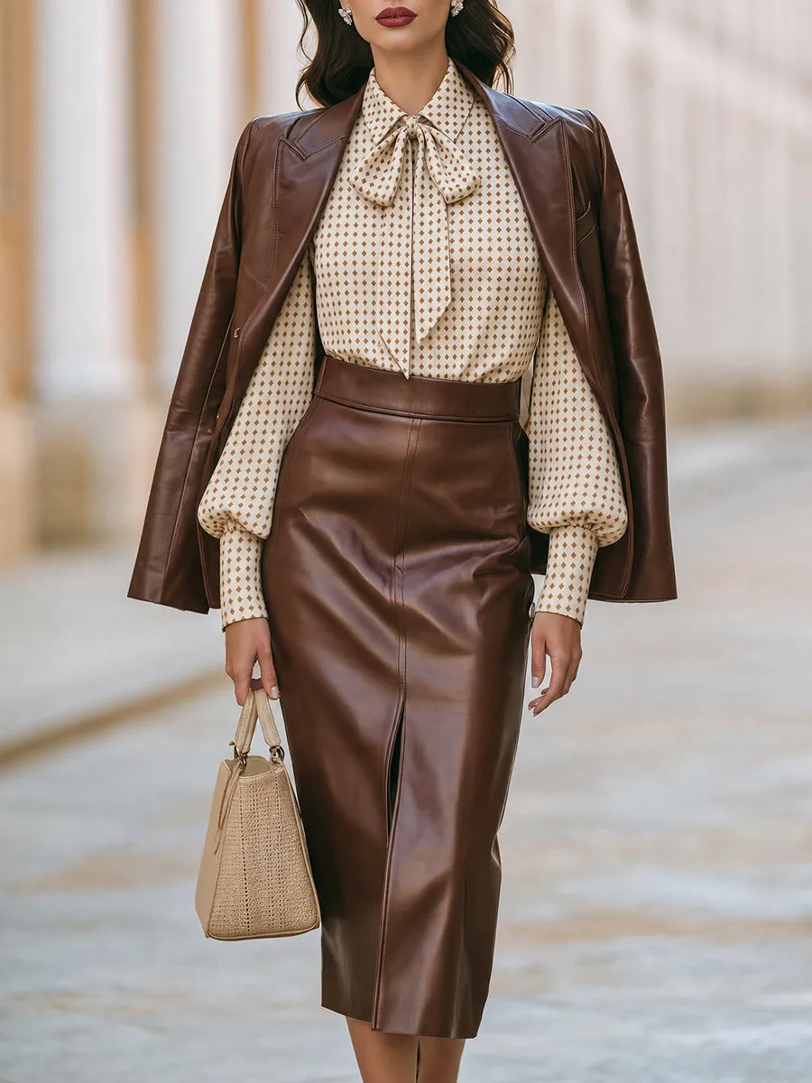Elegant Bow-Neck Blouse, Blazer & Pencil Skirt Three-Piece Set sold by Mooyius