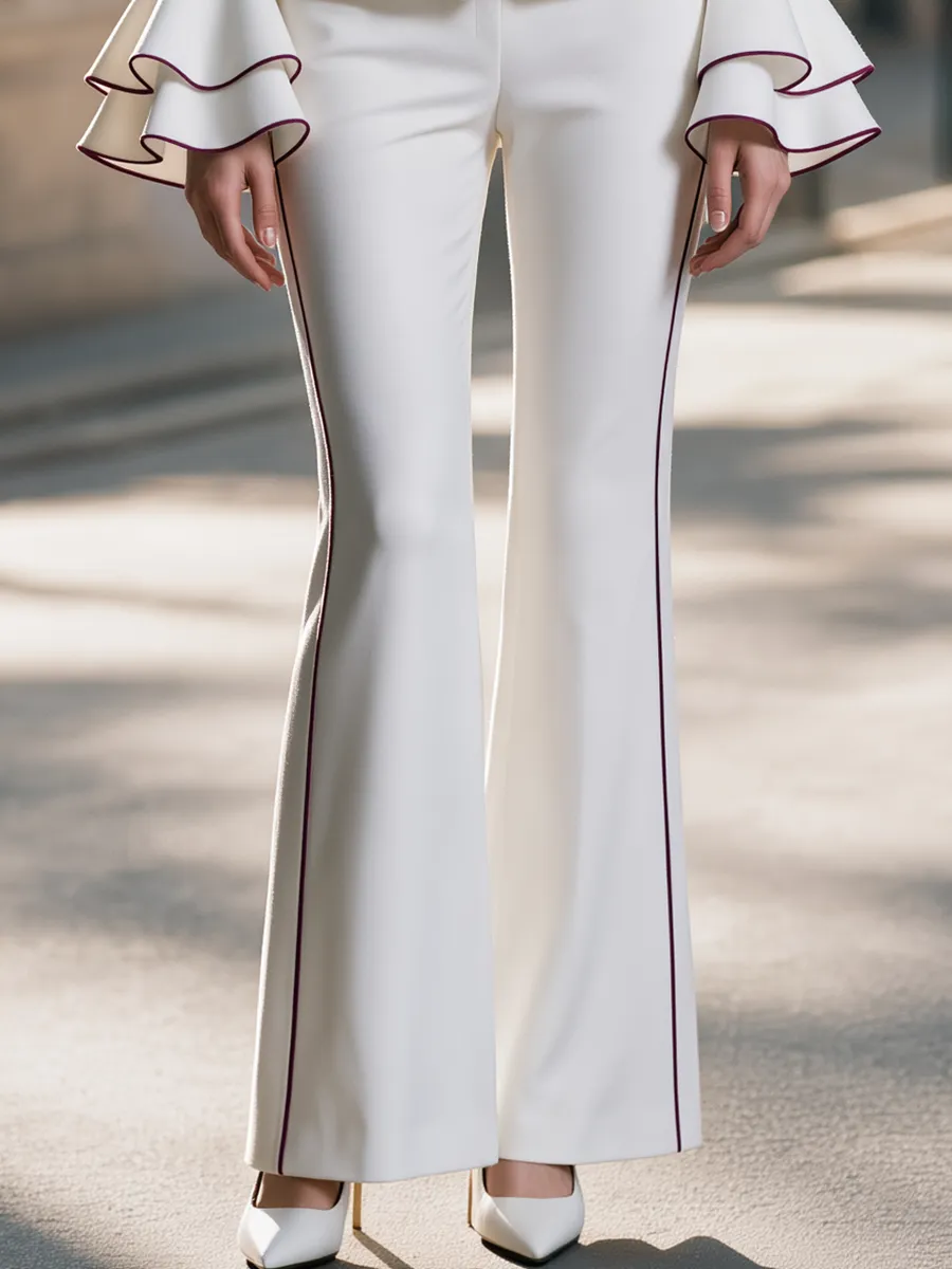 Elegant Contrast Piping Ruffle Sleeve Blazer & Flare Pants Suit Set sold by Mooyius product image thumbnail 4