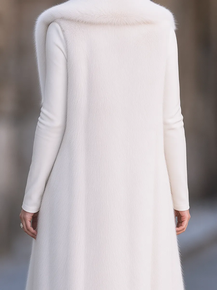 Ivory Faux Fur Longline Vest & Long Sleeve Wrap Midi Dress Two-Piece Set sold by Mooyius product image thumbnail 5