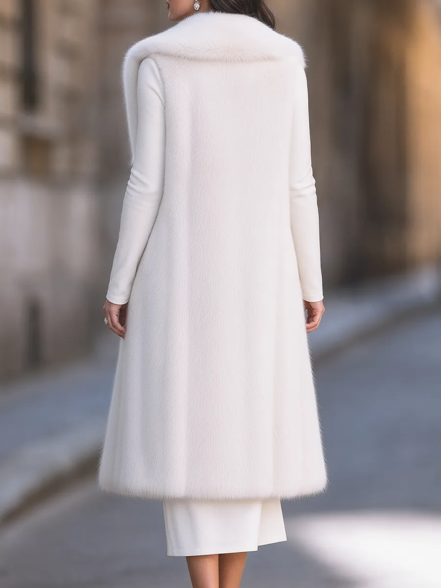 Ivory Faux Fur Longline Vest & Long Sleeve Wrap Midi Dress Two-Piece Set sold by Mooyius product image thumbnail 4