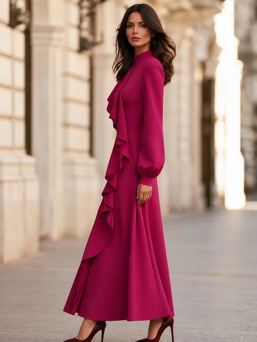 Elegant Ruffle Front Long Sleeve Maxi Dress sold by Mooyius product image thumbnail 5