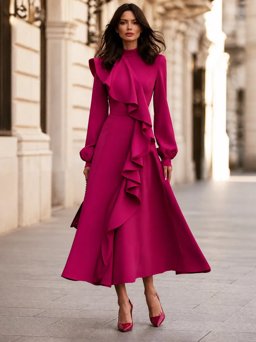 Elegant Ruffle Front Long Sleeve Maxi Dress sold by Mooyius product image thumbnail 3