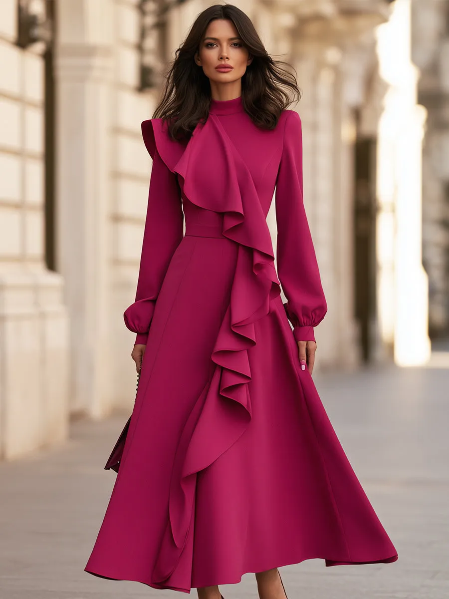 Elegant Ruffle Front Long Sleeve Maxi Dress sold by Mooyius product image thumbnail 2