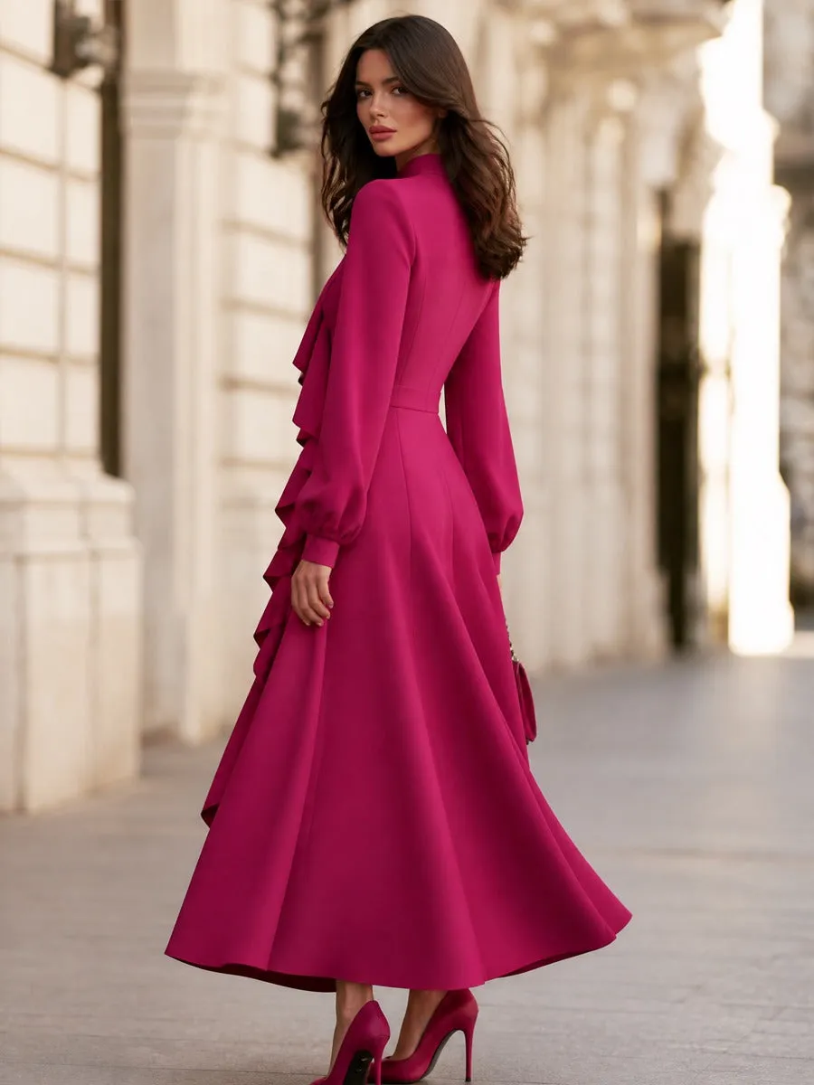 Elegant Ruffle Front Long Sleeve Maxi Dress sold by Mooyius product image thumbnail 4
