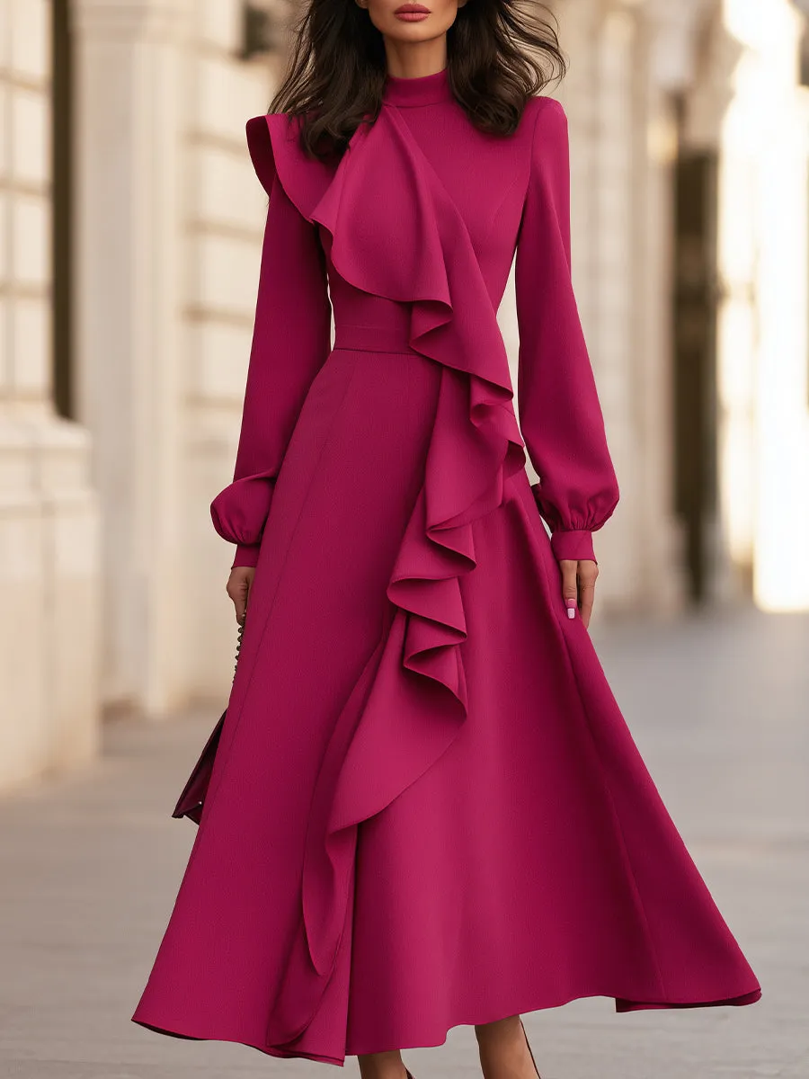 Elegant Ruffle Front Long Sleeve Maxi Dress sold by Mooyius