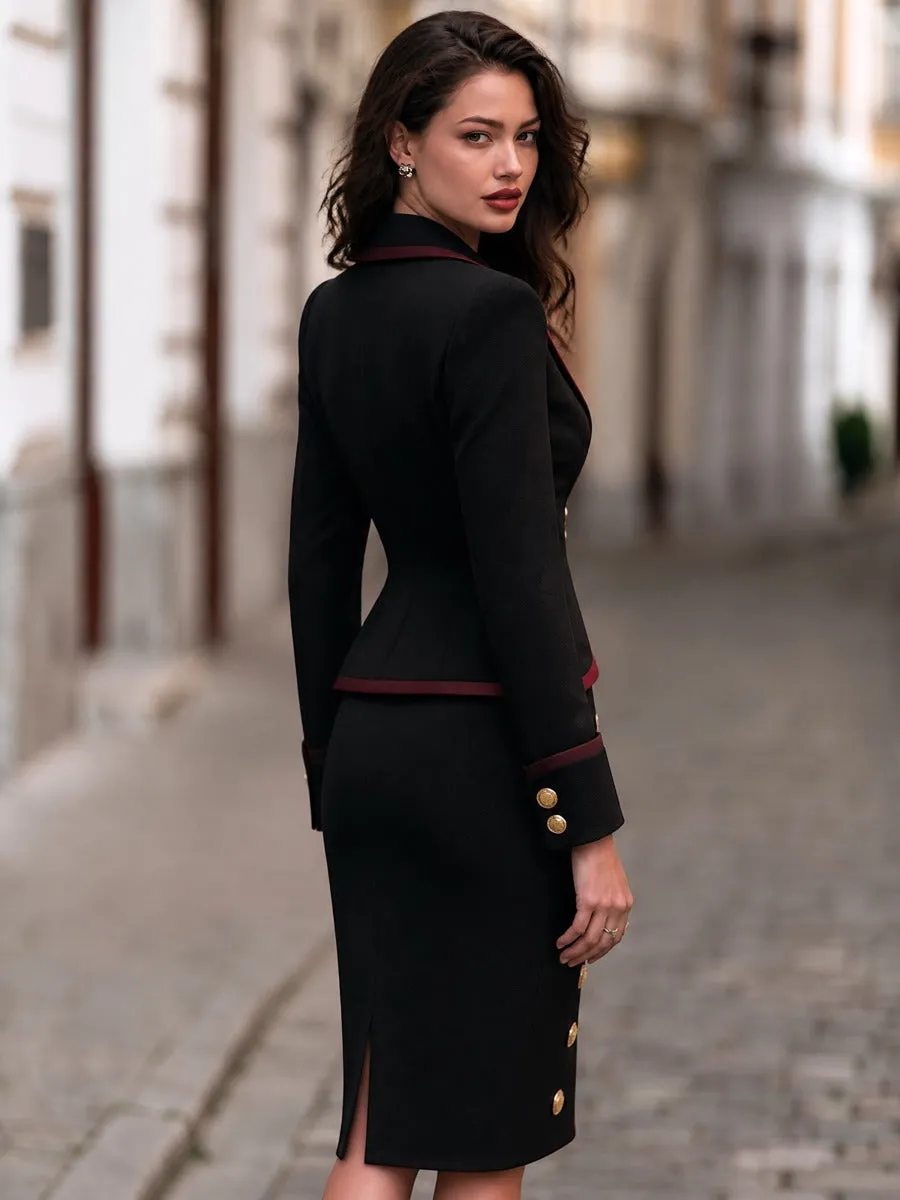 Contrast-Trim Blazer And Midi Dress Two-Piece Set sold by Mooyius product image thumbnail 5