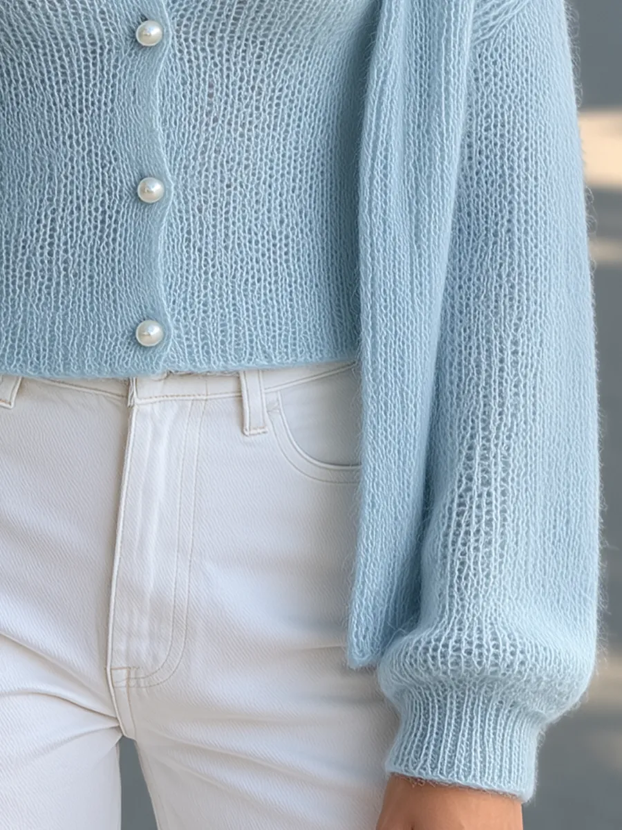 Pearl Button Knit Camisole & Cardigan Sweater Set sold by Mooyius product image thumbnail 4