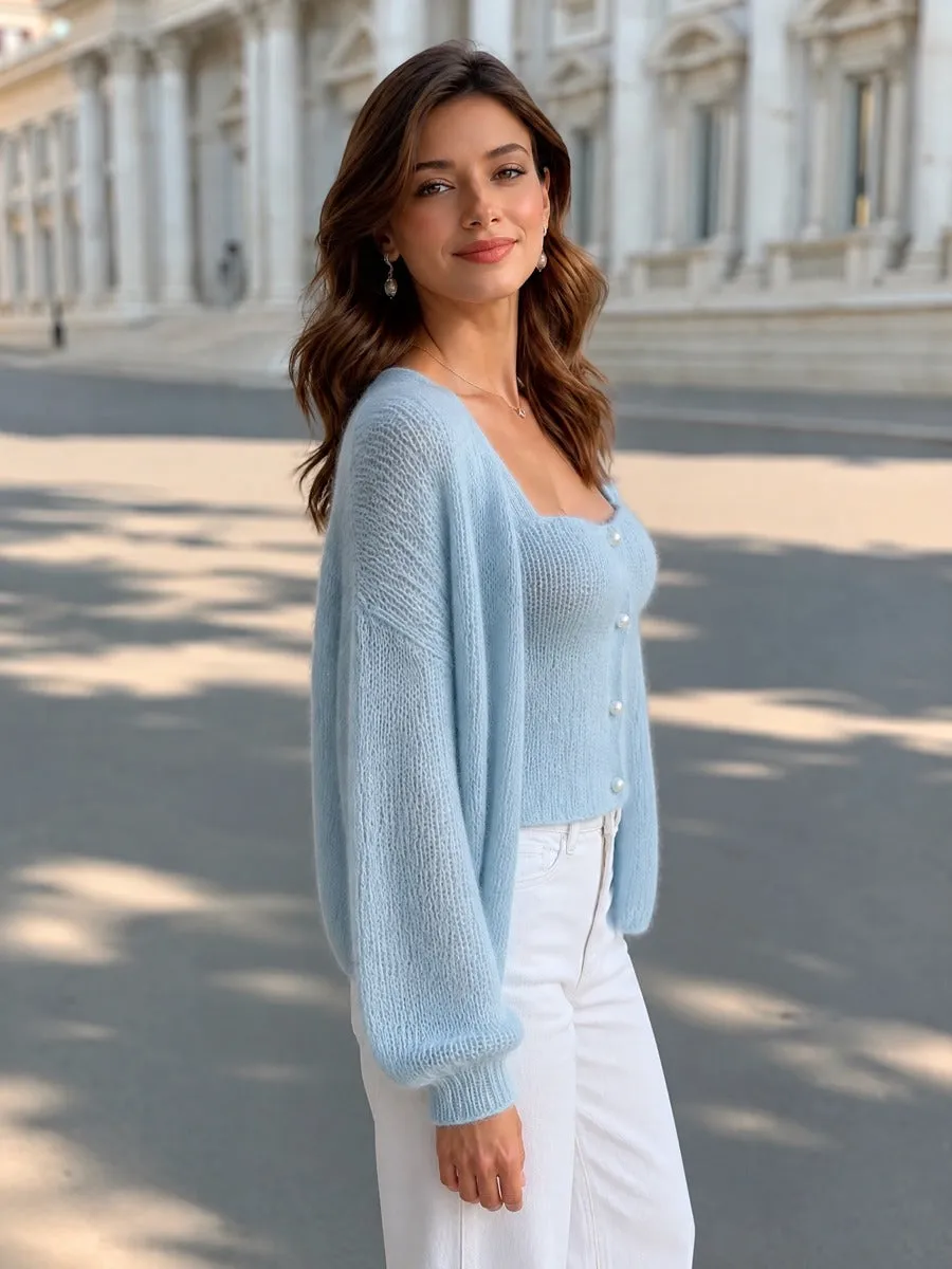 Pearl Button Knit Camisole & Cardigan Sweater Set sold by Mooyius product image thumbnail 5
