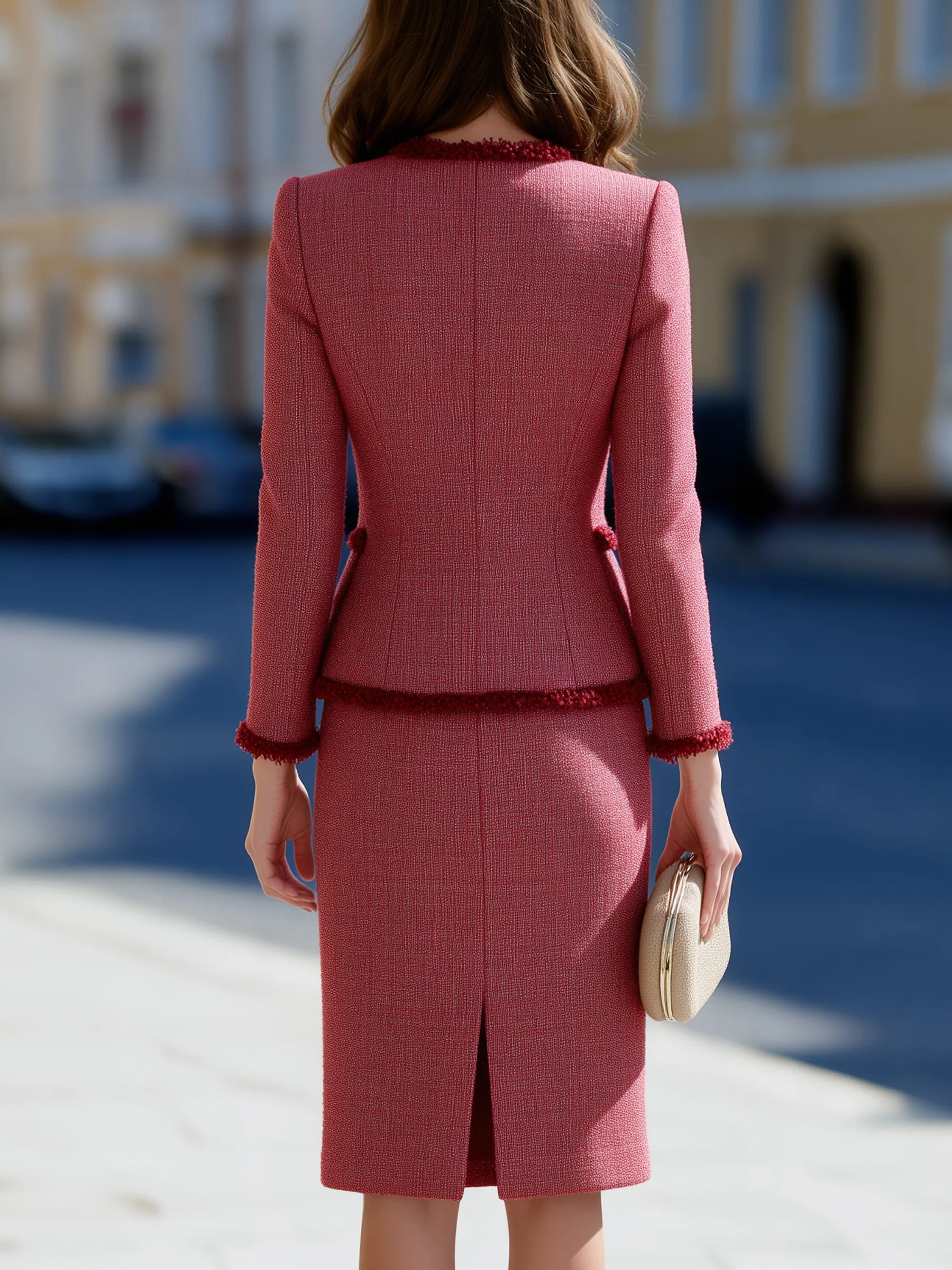 Tweed Two-Piece Suit Set Fringe Trim Jacket & Pencil Skirt sold by Mooyius product image thumbnail 3
