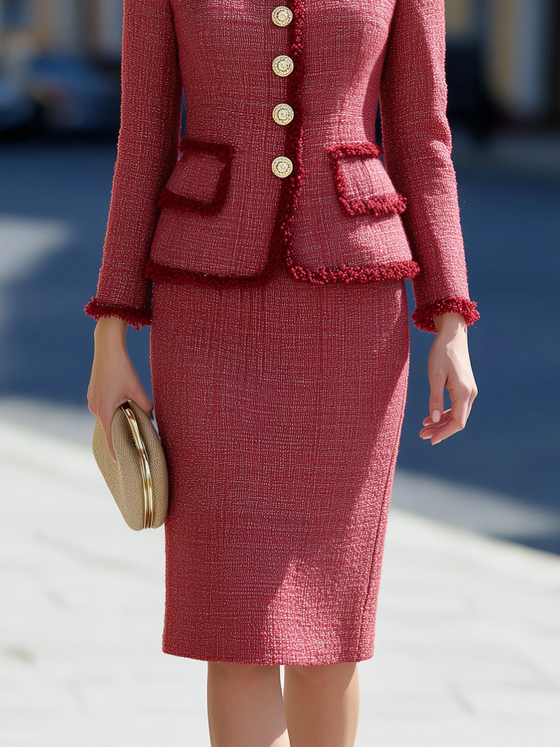 Tweed Two-Piece Suit Set Fringe Trim Jacket & Pencil Skirt sold by Mooyius product image thumbnail 5