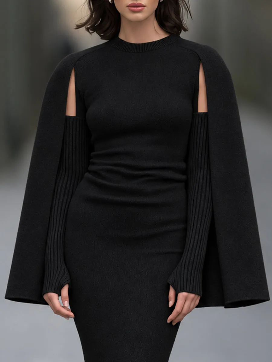 Cape-Sleeve Knit Midi Dress sold by Mooyius product image thumbnail 3