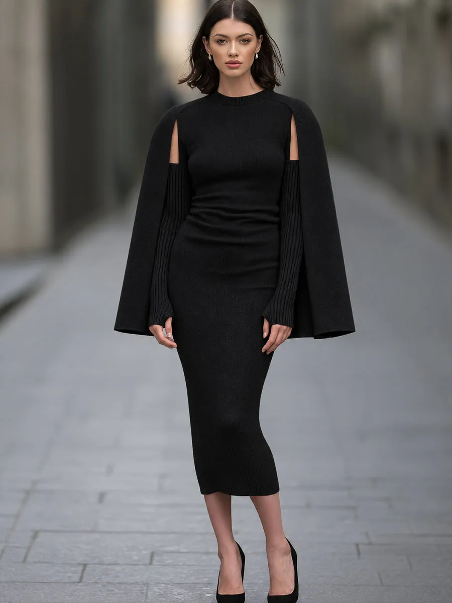 Cape-Sleeve Knit Midi Dress sold by Mooyius product image thumbnail 2