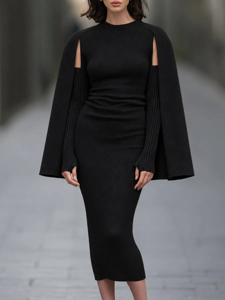 Cape-Sleeve Knit Midi Dress sold by Mooyius