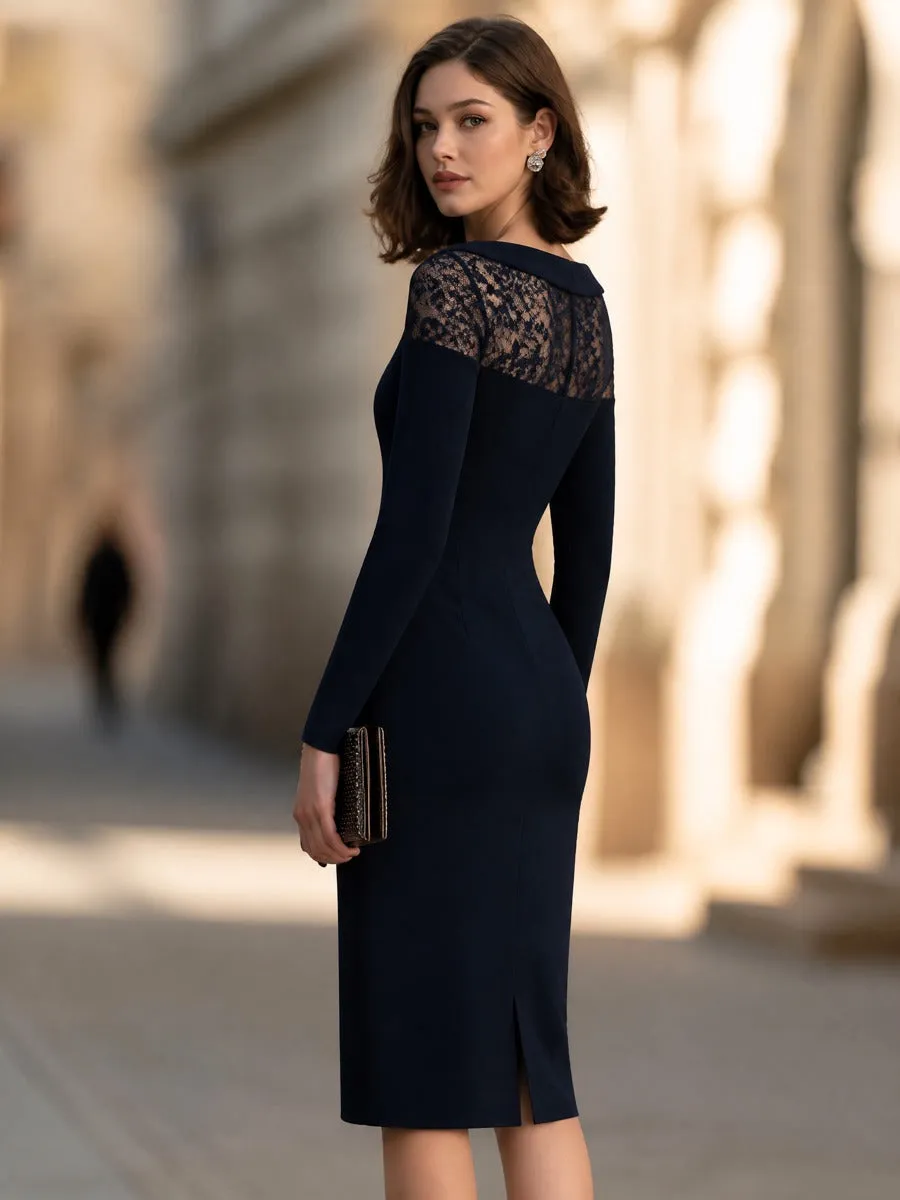 Elegant Lace Splice Long Sleeve Bodycon Midi Dress sold by Mooyius product image thumbnail 4