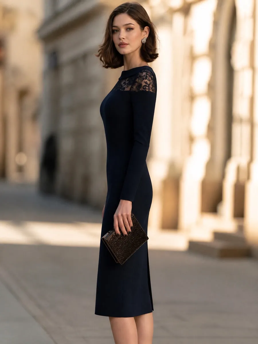 Elegant Lace Splice Long Sleeve Bodycon Midi Dress sold by Mooyius product image thumbnail 5
