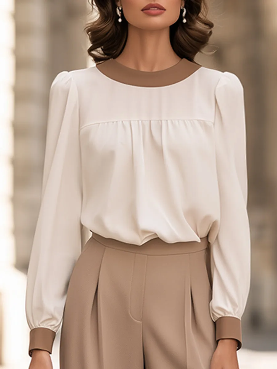 Contrast-Trim Blouse And Wide-Leg Pants Two-Piece Set sold by Mooyius product image thumbnail 3