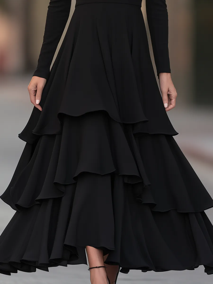 Round-Neck Tiered Ruffle Fit-and-Flare Maxi Dress sold by Mooyius product image thumbnail 4