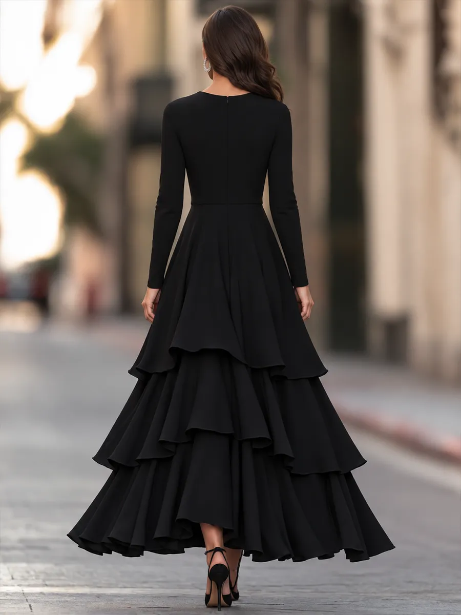 Round-Neck Tiered Ruffle Fit-and-Flare Maxi Dress sold by Mooyius product image thumbnail 5