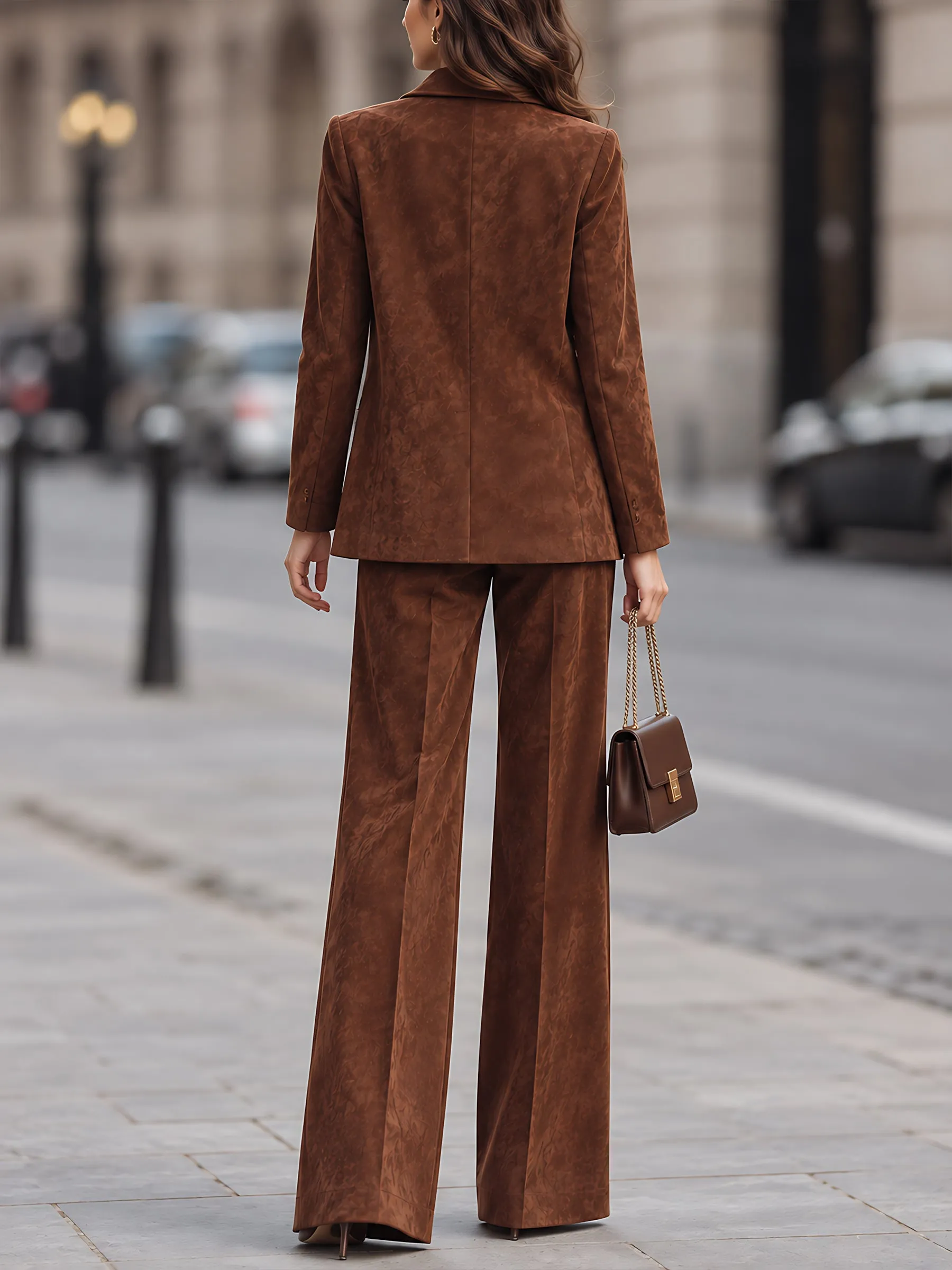 Suede Tailored Blazer & Wide-Leg Trouser Set sold by Mooyius product image thumbnail 3