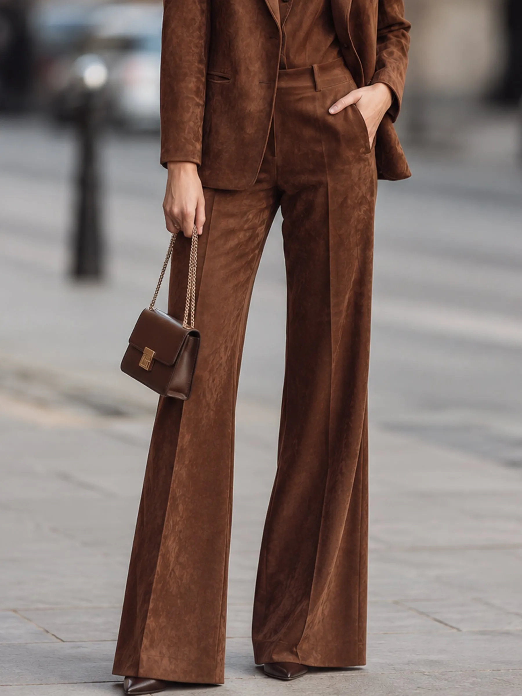 Suede Tailored Blazer & Wide-Leg Trouser Set sold by Mooyius product image thumbnail 5