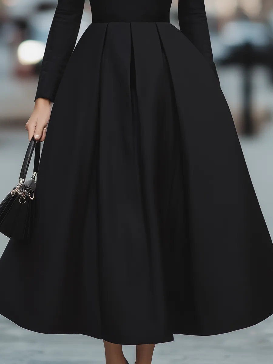 Elegant Long Sleeve Pleated Maxi Dress With Cinched Waist sold by Mooyius product image thumbnail 4
