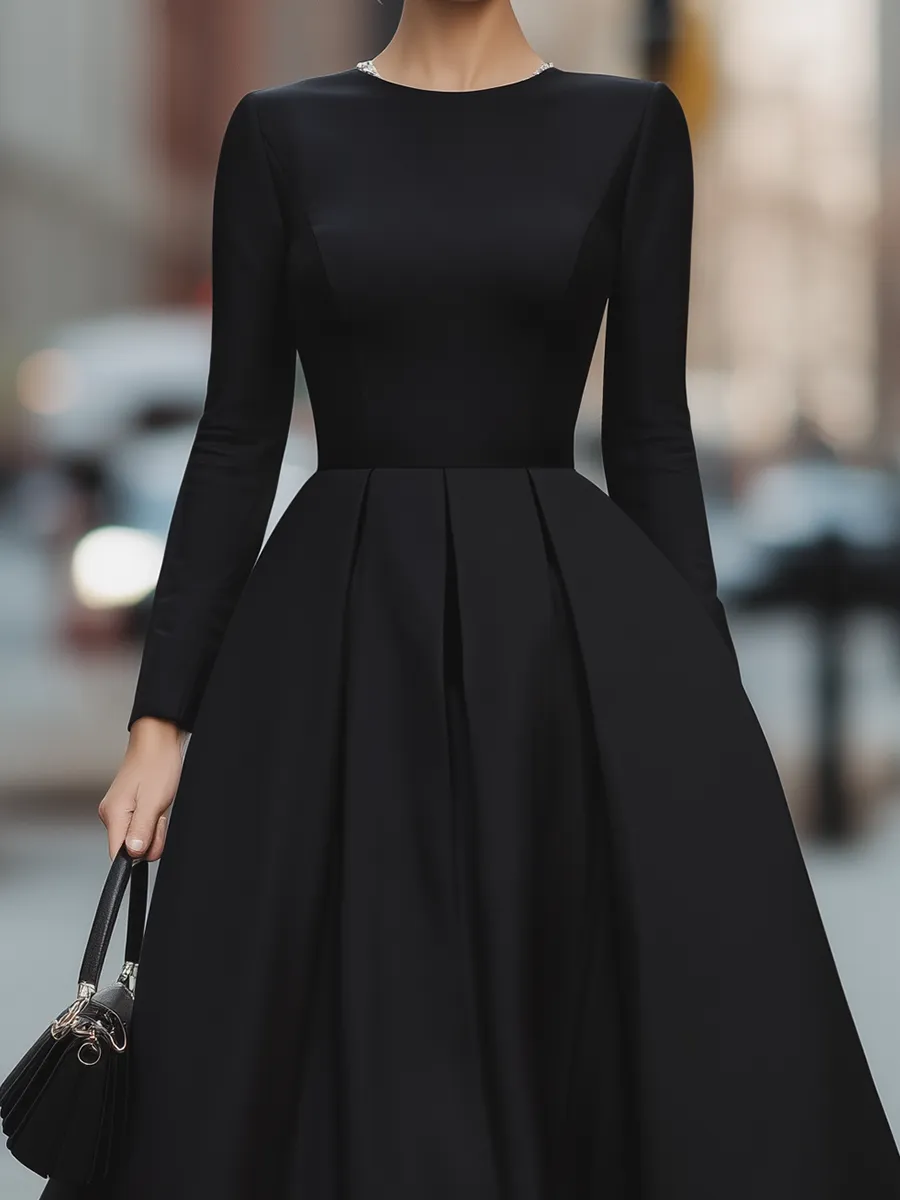 Elegant Long Sleeve Pleated Maxi Dress With Cinched Waist sold by Mooyius product image thumbnail 3