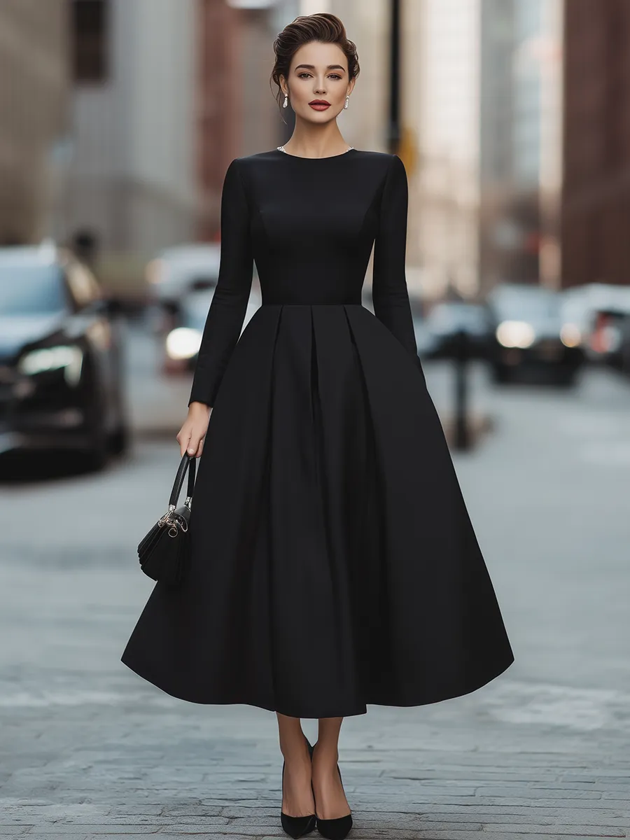 Elegant Long Sleeve Pleated Maxi Dress With Cinched Waist sold by Mooyius product image thumbnail 2