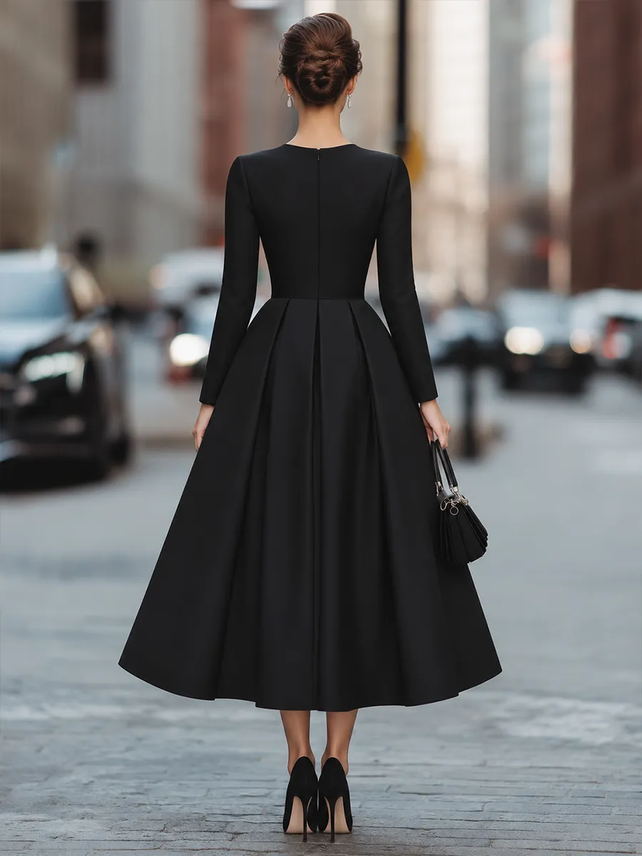 Elegant Long Sleeve Pleated Maxi Dress With Cinched Waist sold by Mooyius product image thumbnail 5