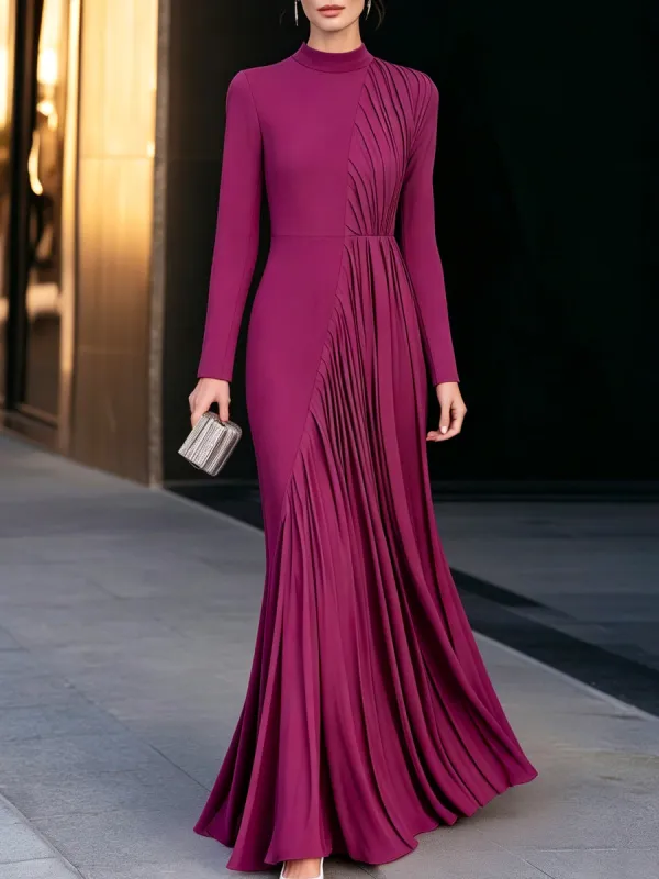 Asymmetric Pleated High-Neck Maxi Evening Dress made by Mooyius