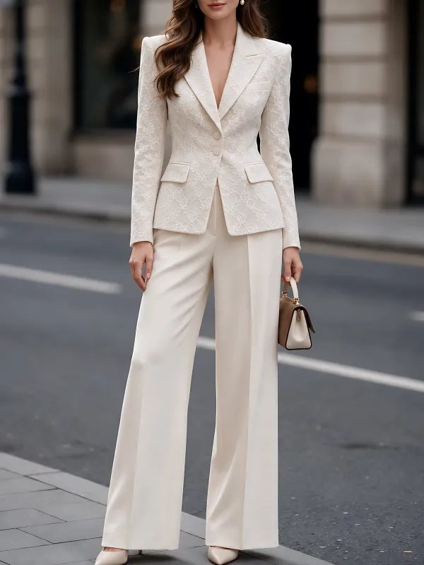 Lace Tailored Blazer & Wide-Leg Trouser Set made by Mooyius