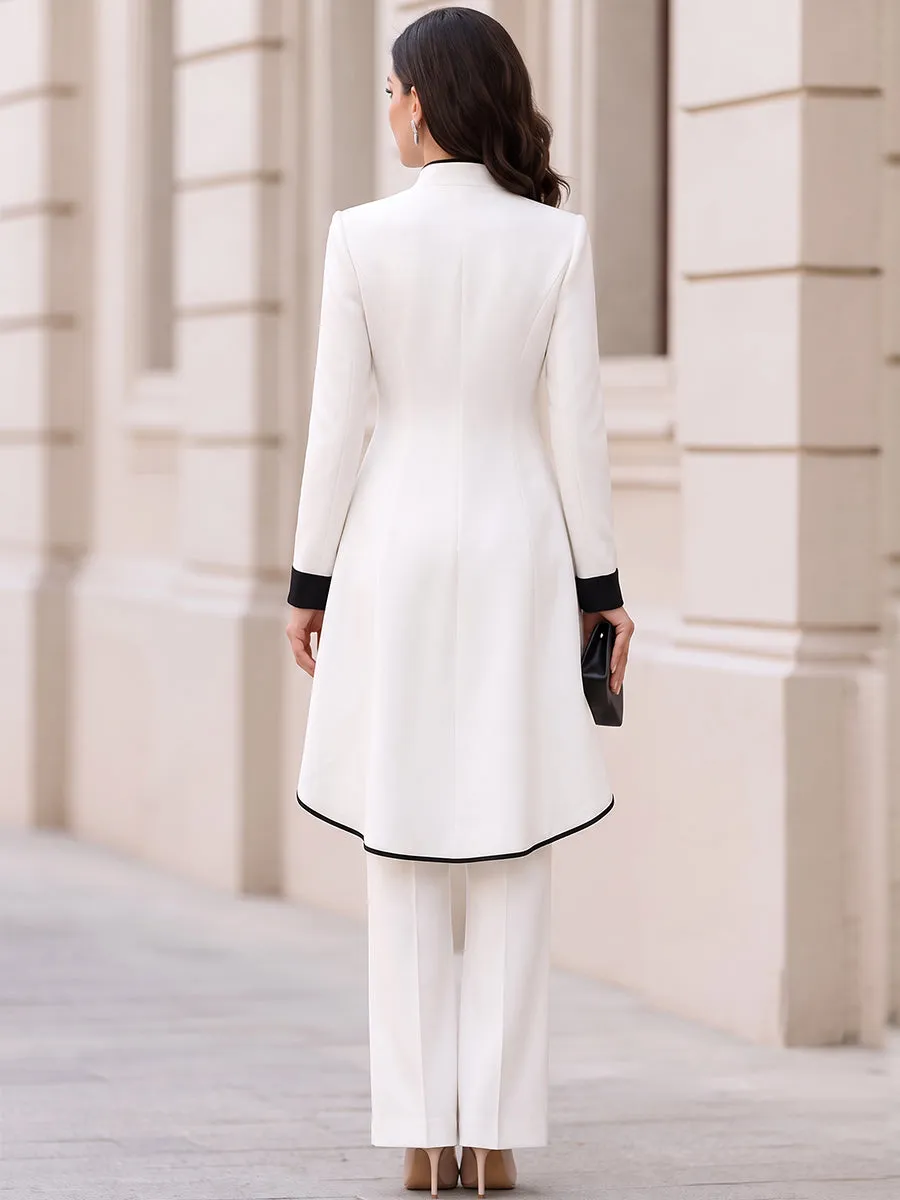 Black Piped Trim High‑Low Peplum Blazer And Straight‑Leg Pants Co‑Ord Set sold by Mooyius product image thumbnail 3