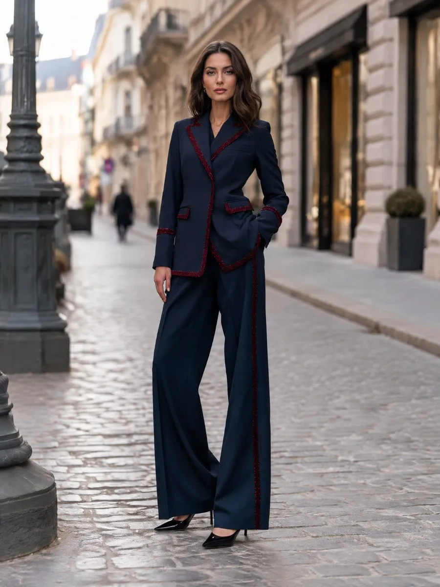 Sequin Trim Blazer & Wide Leg Pants Two-Piece Suit Set sold by Mooyius product image thumbnail 2