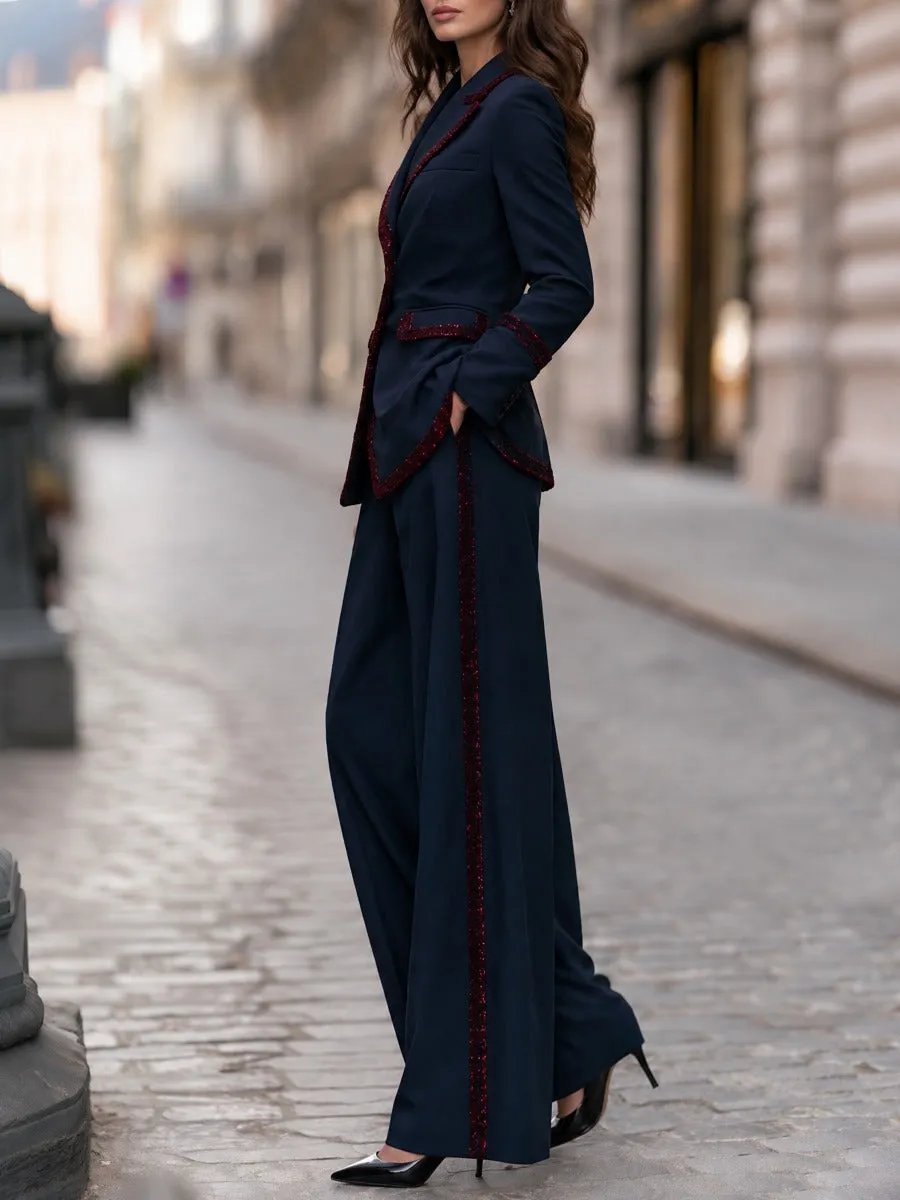 Sequin Trim Blazer & Wide Leg Pants Two-Piece Suit Set sold by Mooyius product image thumbnail 4