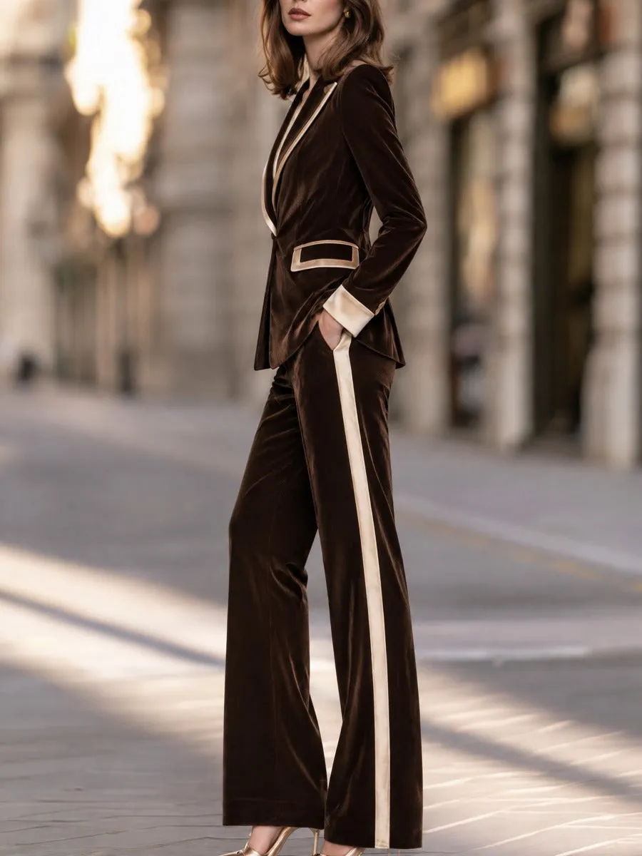 Contrast Trim Velvet Blazer And Flared Trousers Set sold by Mooyius product image thumbnail 4
