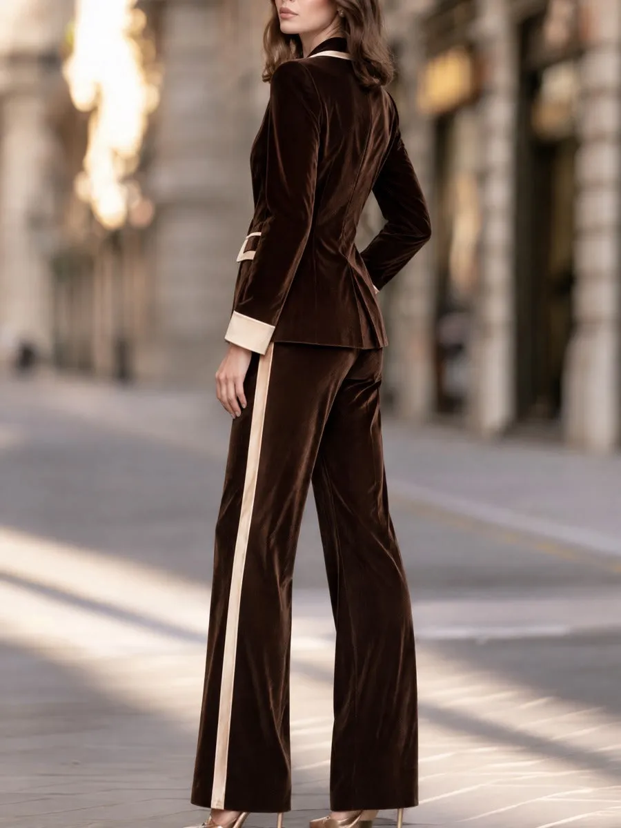 Contrast Trim Velvet Blazer And Flared Trousers Set sold by Mooyius product image thumbnail 3