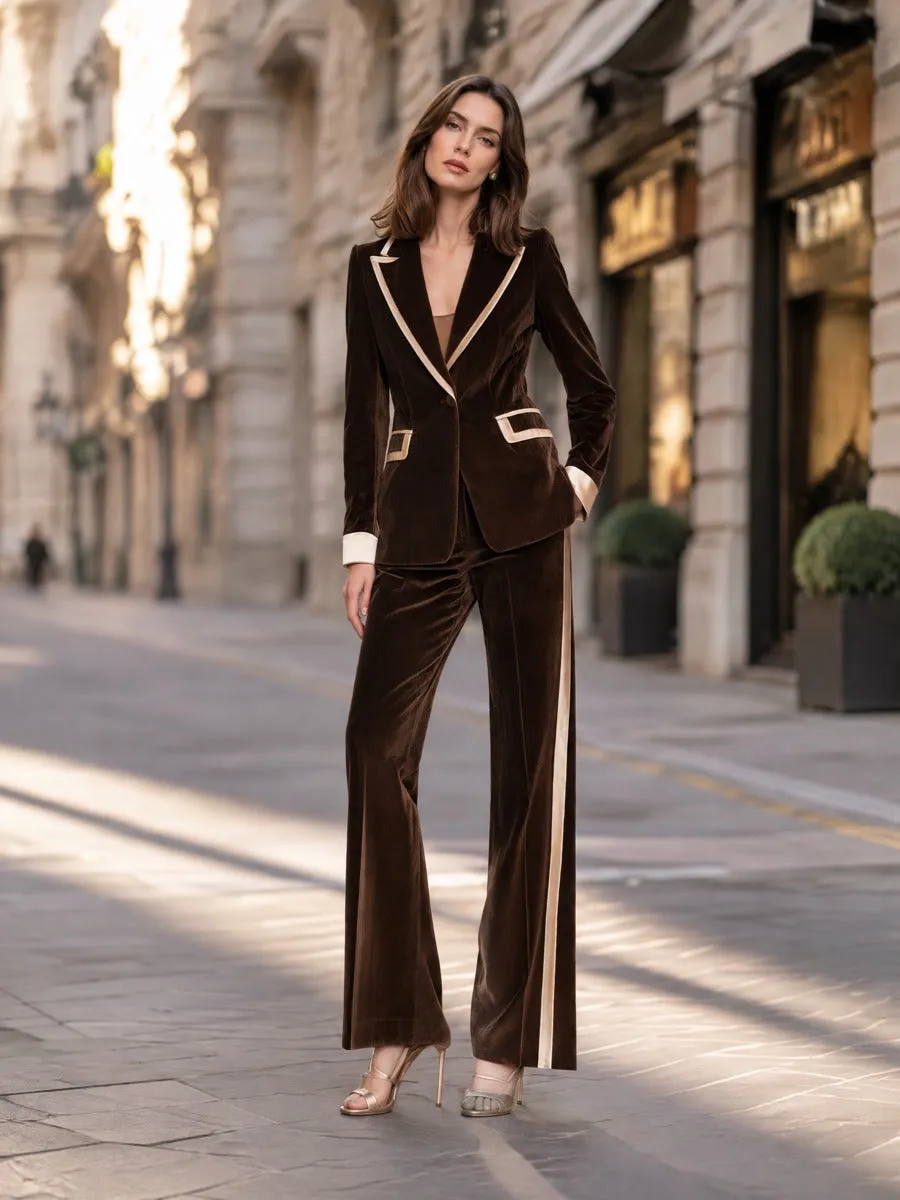 Contrast Trim Velvet Blazer And Flared Trousers Set sold by Mooyius product image thumbnail 2