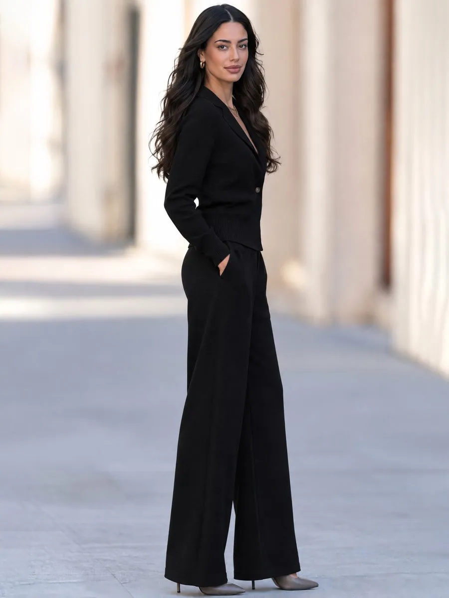 Women's Black Relaxed-Fit Knit Top And Wide-Leg Pants Two-Piece Set sold by Mooyius product image thumbnail 5