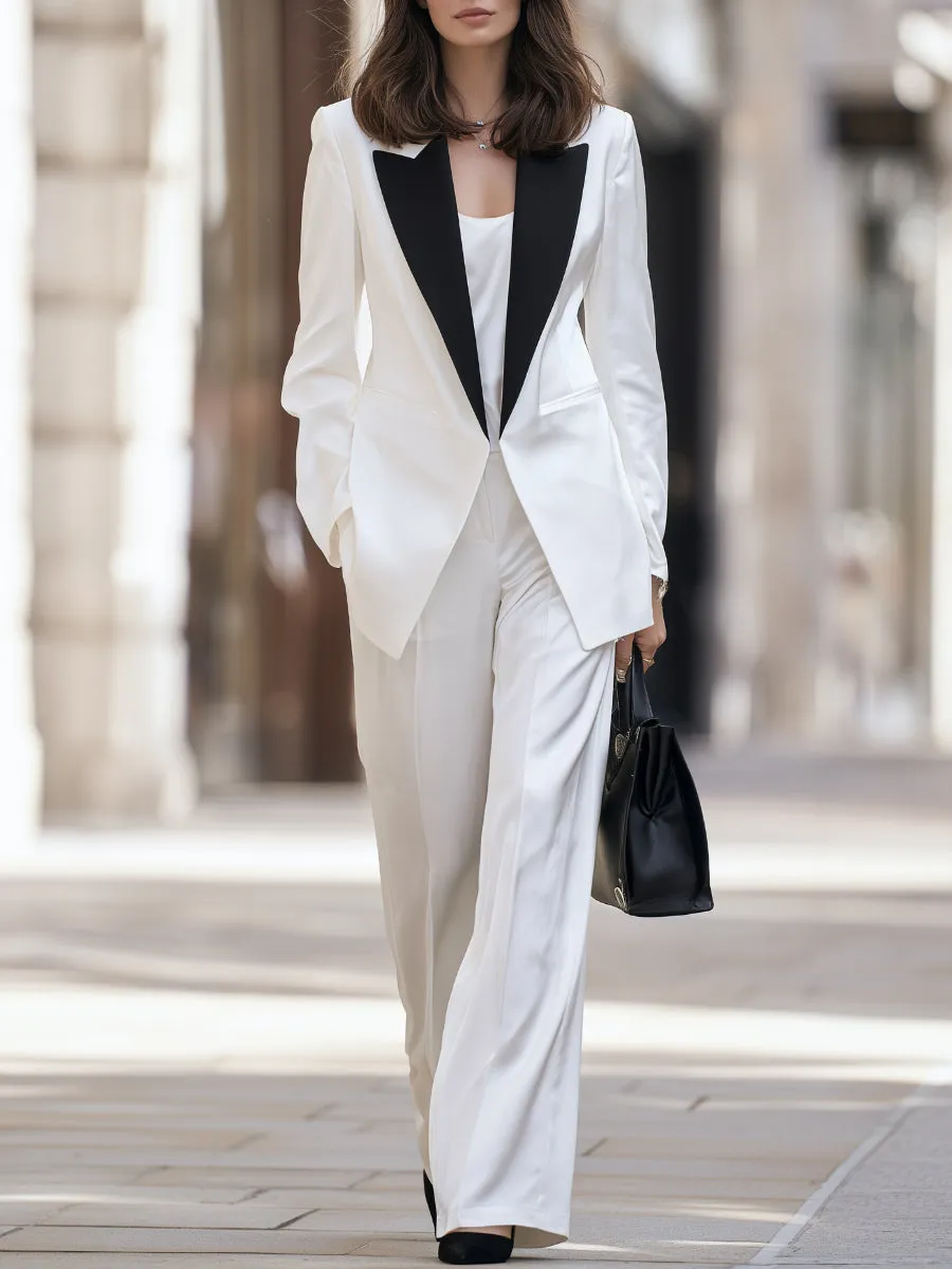 Contrast Lapel Single-Button Blazer, Camisole And Wide-Leg Trousers Three-Piece Set sold by Mooyius