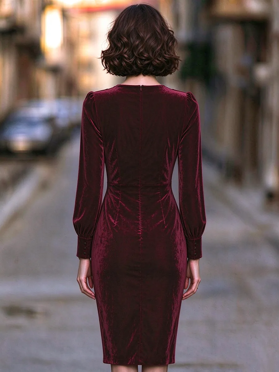Lace Insertion Cowl Neck Velvet Midi Dress sold by Mooyius product image thumbnail 3